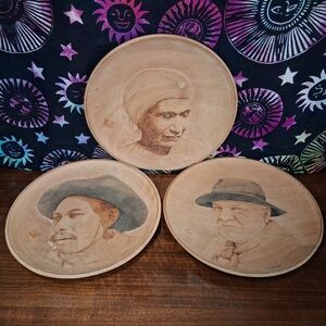 Vintage Argentina Wood Burned Plates Artist Kruta Historical Figures Loma Bola
